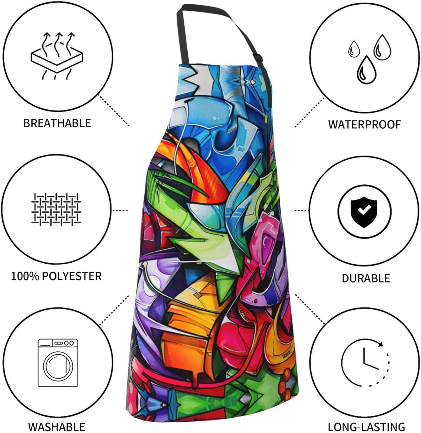 Graffiti Drawing print Waterproof chef's apron with pocket apron for kitchen cooking baking barbecue and gardening