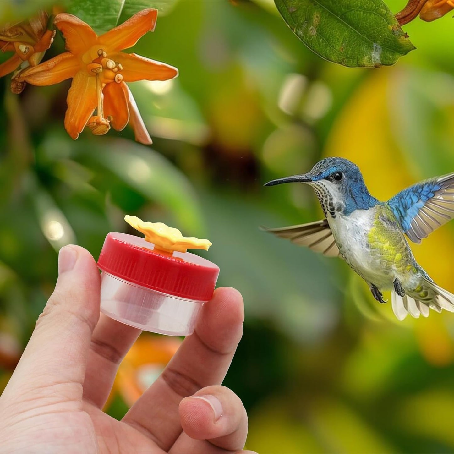 Handheld Hummingbird Feeders, 4 Packs Plastic Flower Hand Hummingbirds Feeder Wild Bird Feeders Mini Hummingbird Feeding Tools with 4Pcs Cleaning Brush (Handheld Hummingbird Feeders)