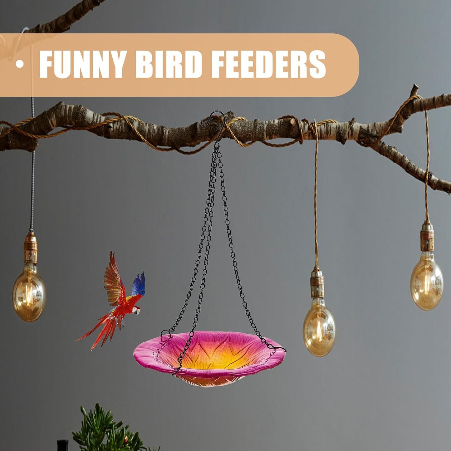 Milisten Hanging Flower-Shaped Bird Feeder and Bath for Outdoors, 8-in