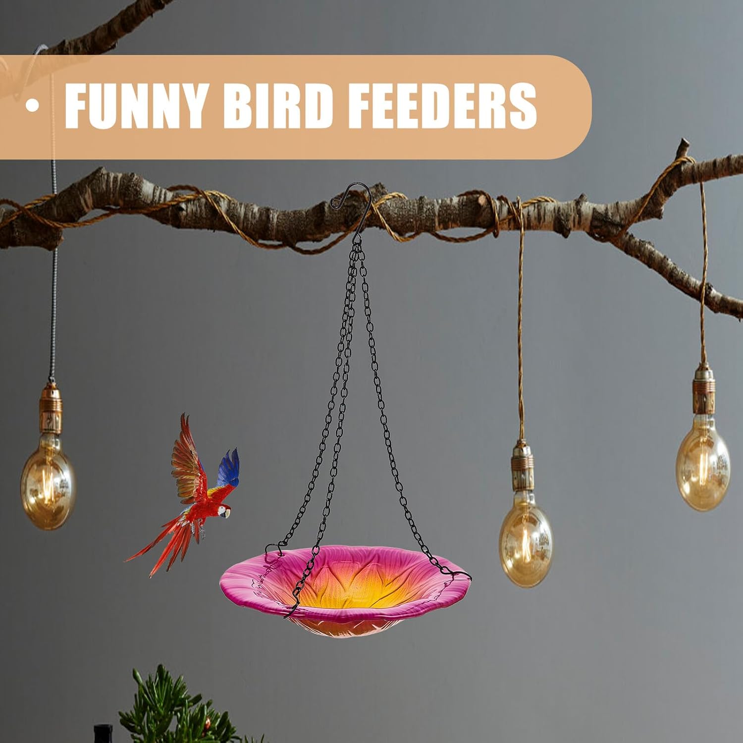 Milisten Hanging Flower-Shaped Bird Feeder and Bath for Outdoors, 8-in