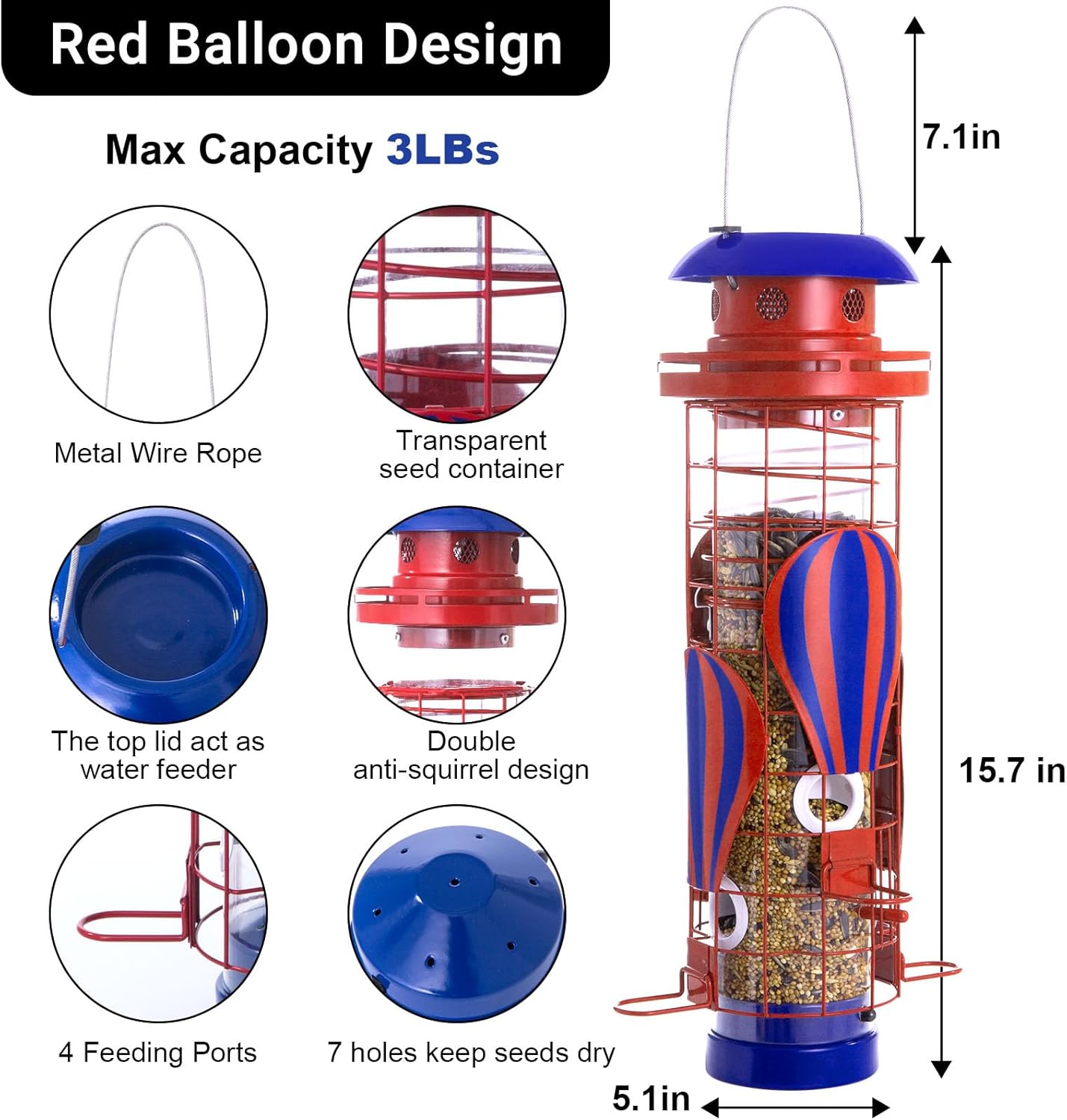 Solar Metal Bird Feeder for Outdoors Hanging Squirrel Proof Wild Bird Feeders, Durable & Chew-Proof Cardinals Feeders, Gifts for Bird Lovers, Garden Decoration