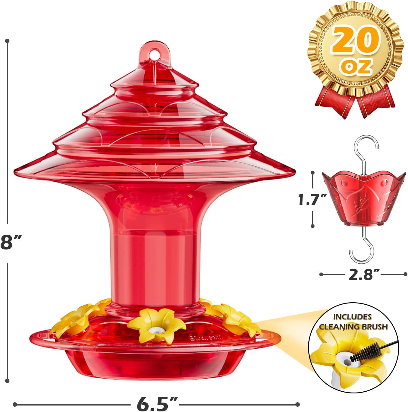 Birdream Hummingbird Feeder for Outdoors Hanging, 20 OZ Humming Birds 