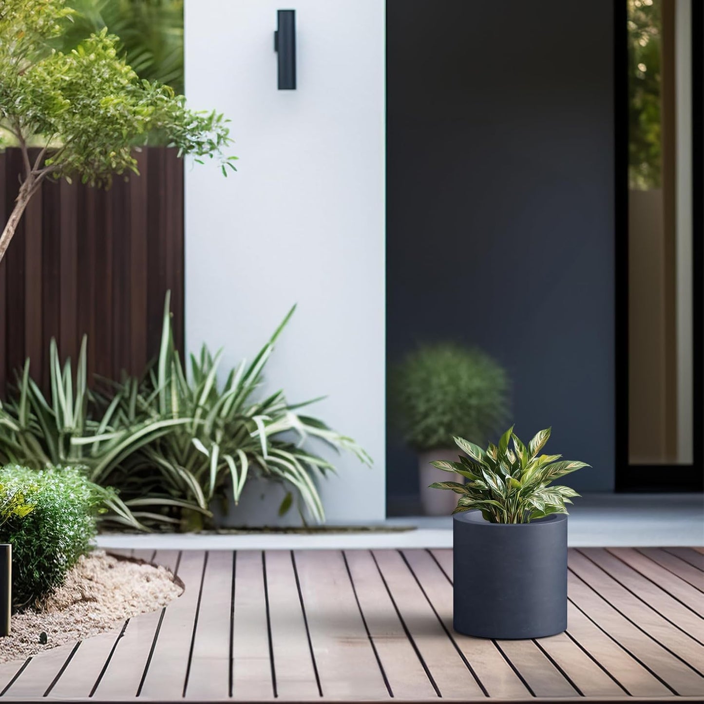 Kante 9.8" Dia Round Concrete Planter, Modern Style Large Cylindrical 