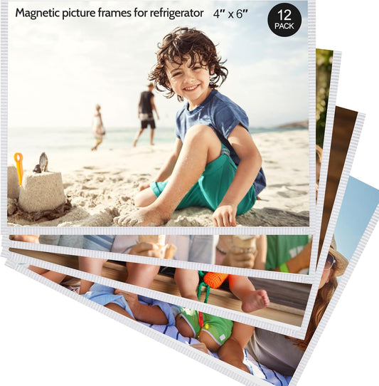 vivinin Magnetic Picture Frame, 12 Pack Magnetic Frame Reusable, Magnetic Photo Frames for Refrigerator 4x6” With White Border, Refrigerator Magnets For Pictures Suitable Home, School, Office