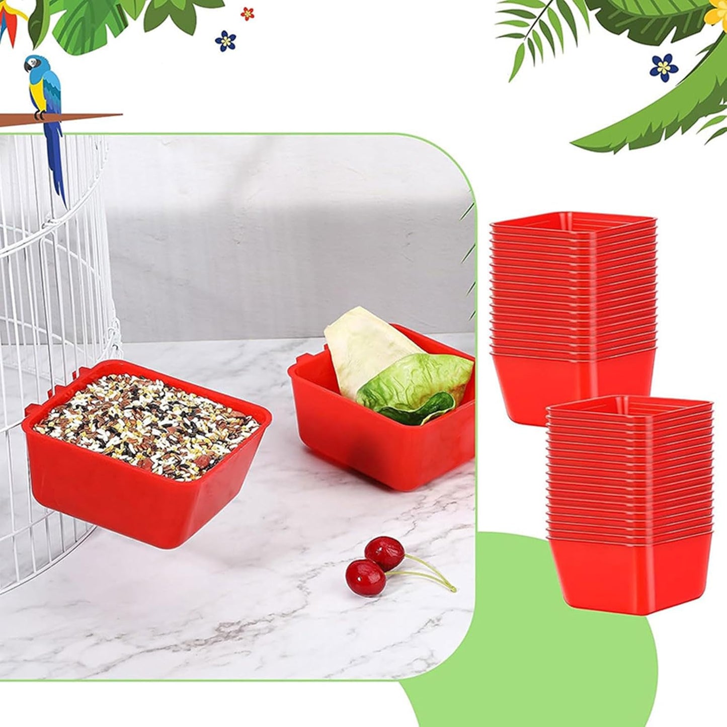 Pack of 5 Bird Feeders Food Cups for Poultry and Birds Pet Supplies Chicken Feeder Feeding Equipment Cage Bird Feeders for Small Birds, Square