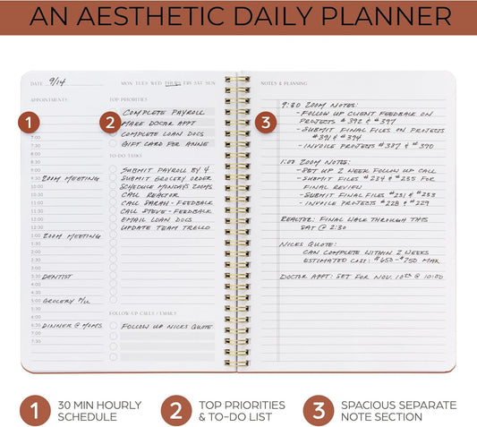 Beautiful Daily Planner And Notebook With Hourly Schedule - Aesthetic 