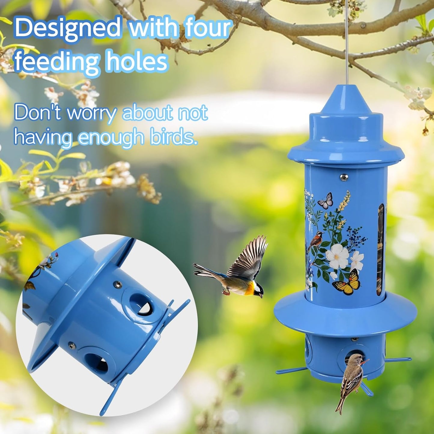 Squirrel Proof Bird Feeders, Long Lasting Bird Feeder for Outdoors, Reliable and Rust Resistant Metal Station for Prevents Squirrels from Stealing Food,5LB Large Capacity,Blue