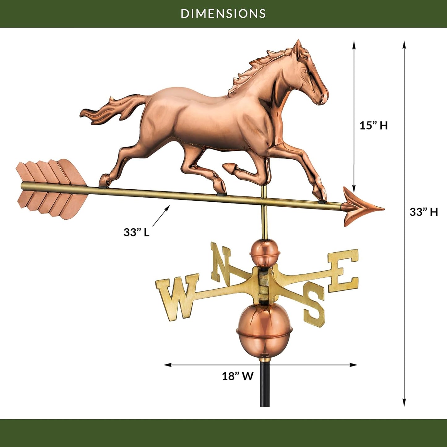 Good Directions Polished Copper Trotting Horse Weathervane – Decorativ