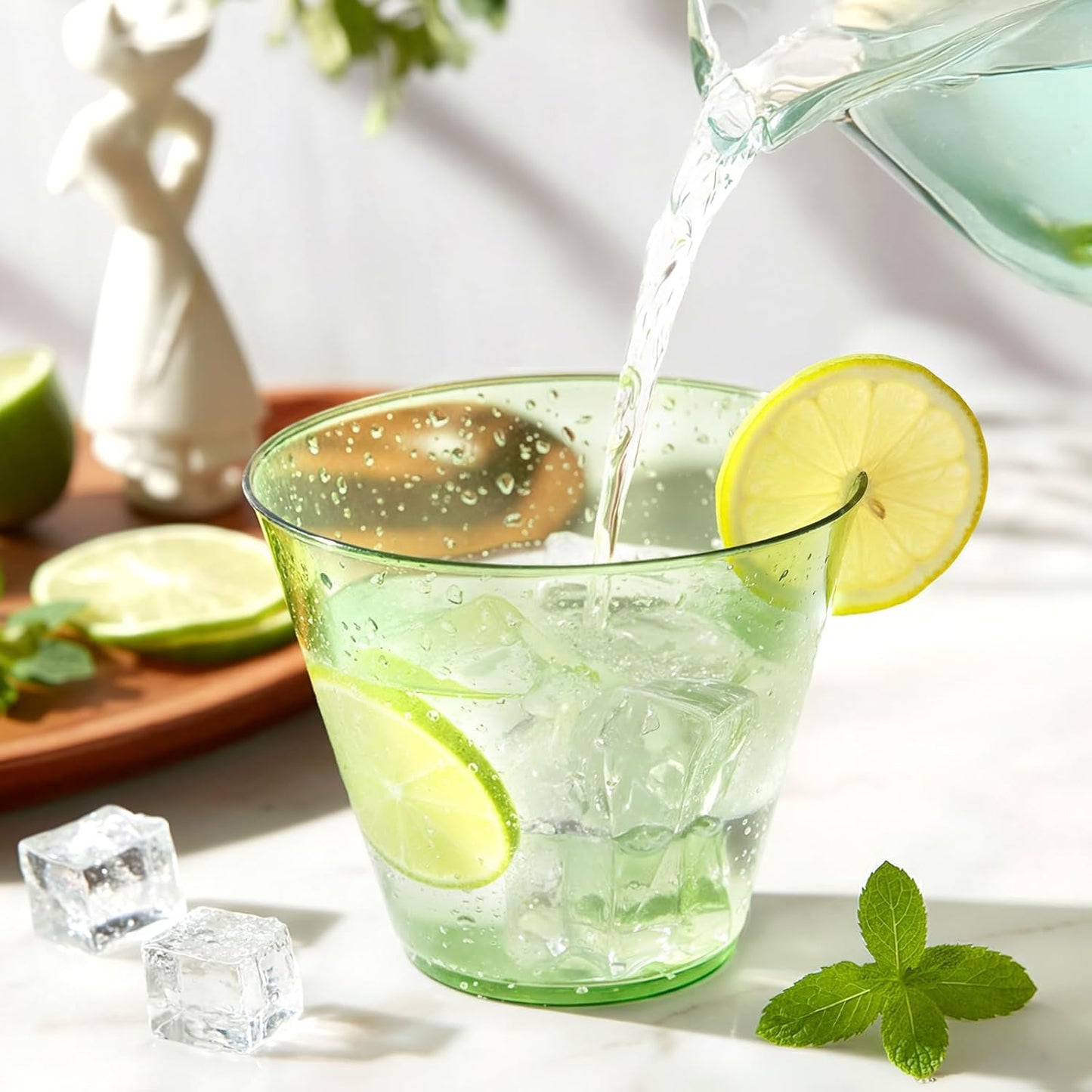 9 oz Clear Plastic Cups Green Plastic Disposable Cups for Cocktail 50 Pack Fancy Cocktail Cup for Party Stemless Wine Glasses for Easter Wedding Party Graduation Birthday