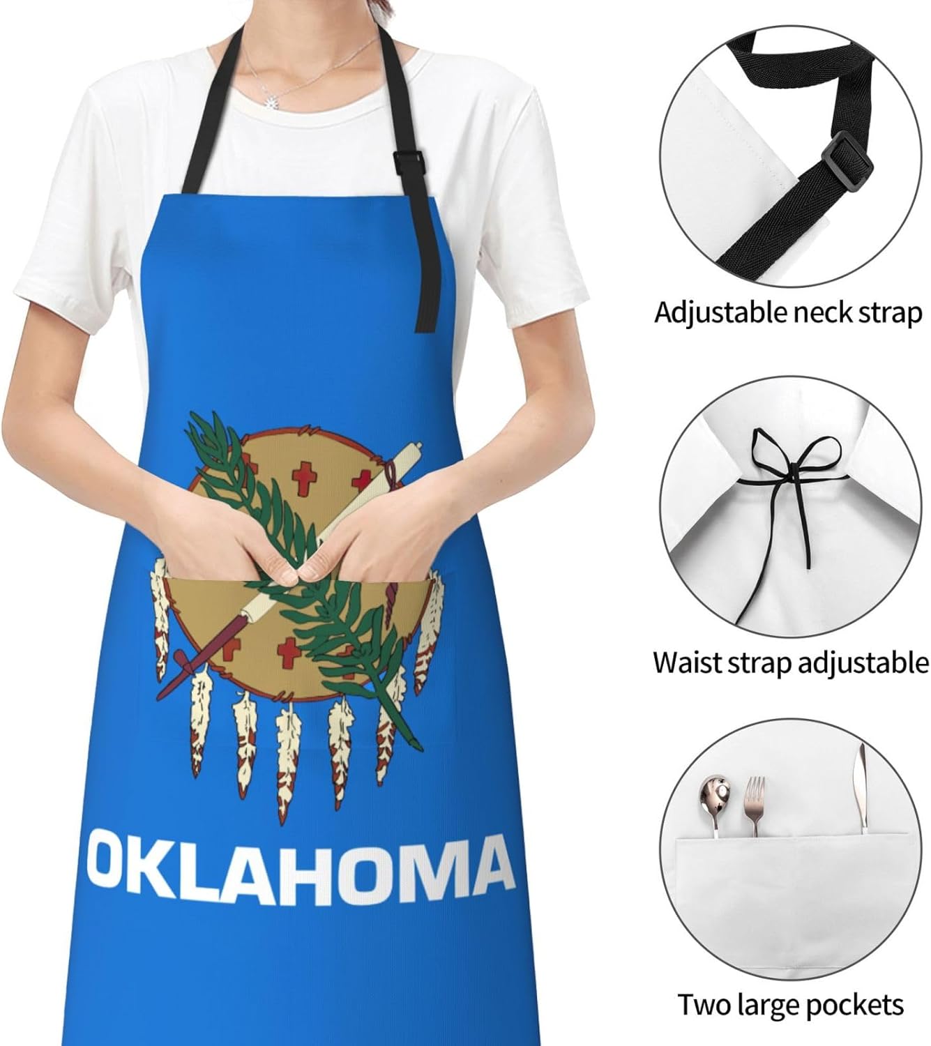 YANYU Oklahoma State Flag Print 28x33 In Kitchen Apron Stylish Chef Apron with Pockets for Cooking Baking Painting