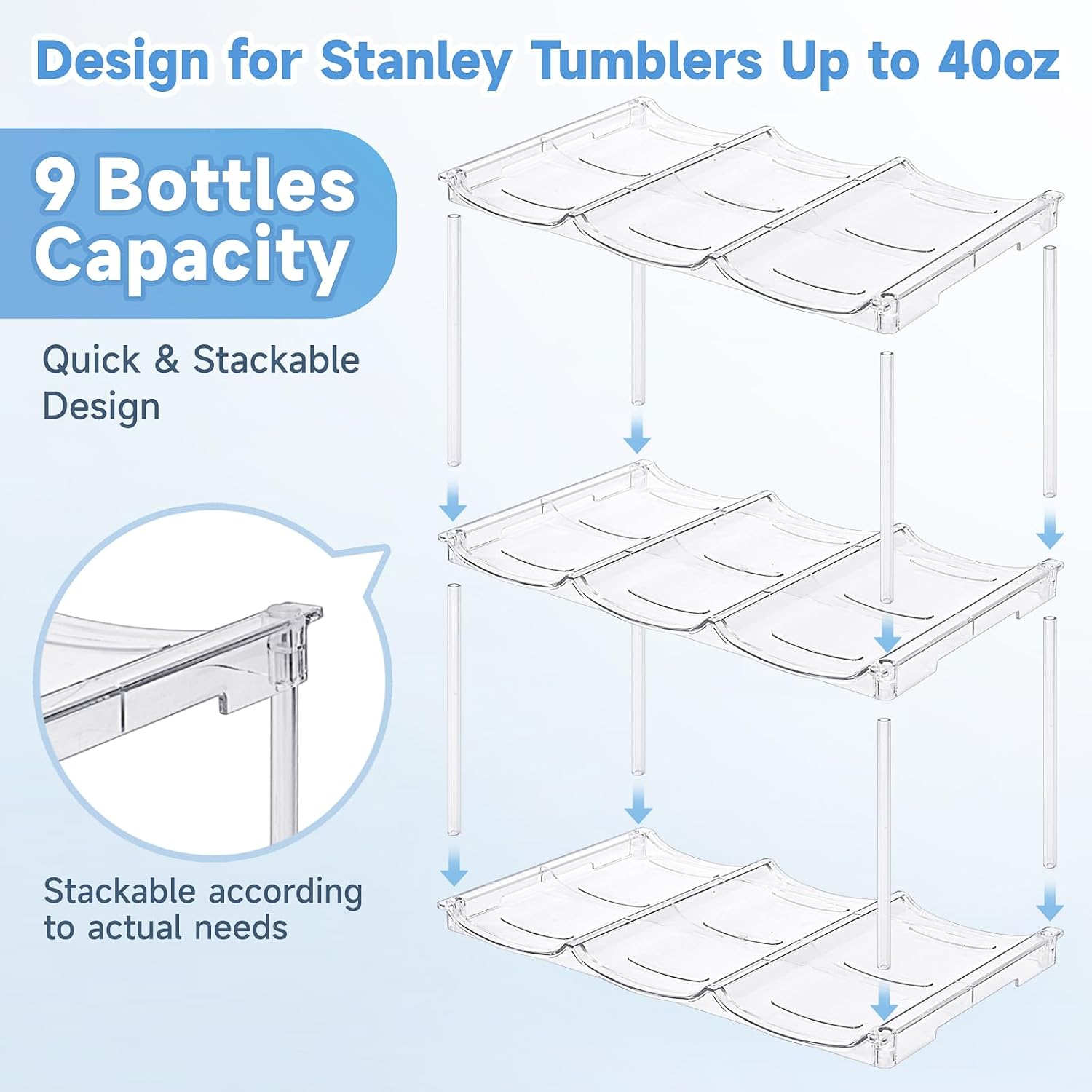 Stackable Water Bottle Organizer for Stanley 40 oz Tumbler, Water Bott
