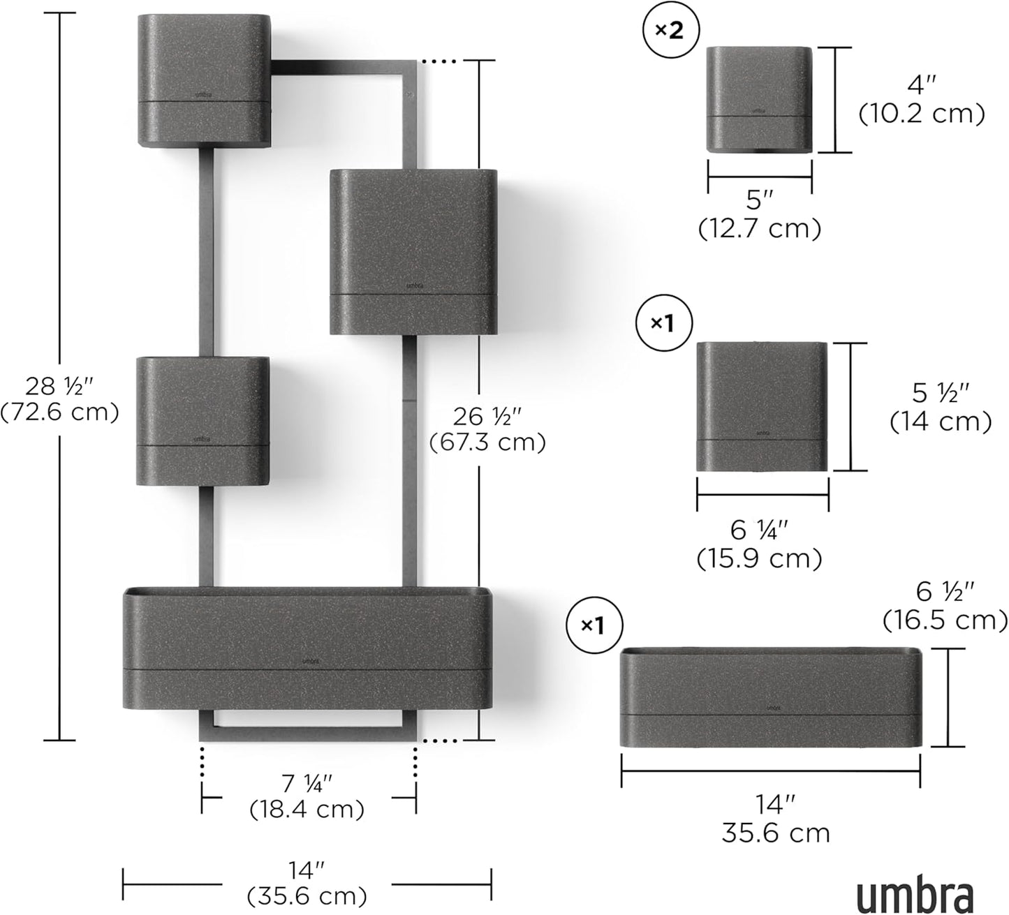 Umbra Cubiko Wall Planter with 4 Lightweight and Durable Pots (Black)