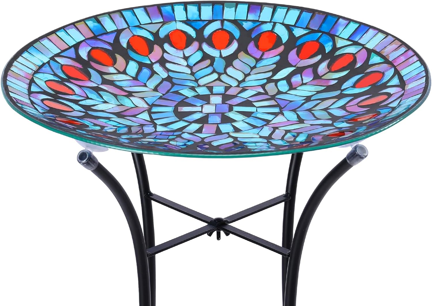 VCUTEKA Mosaic Bird Bath, Glass Birdbath Detachable with Metal Standin