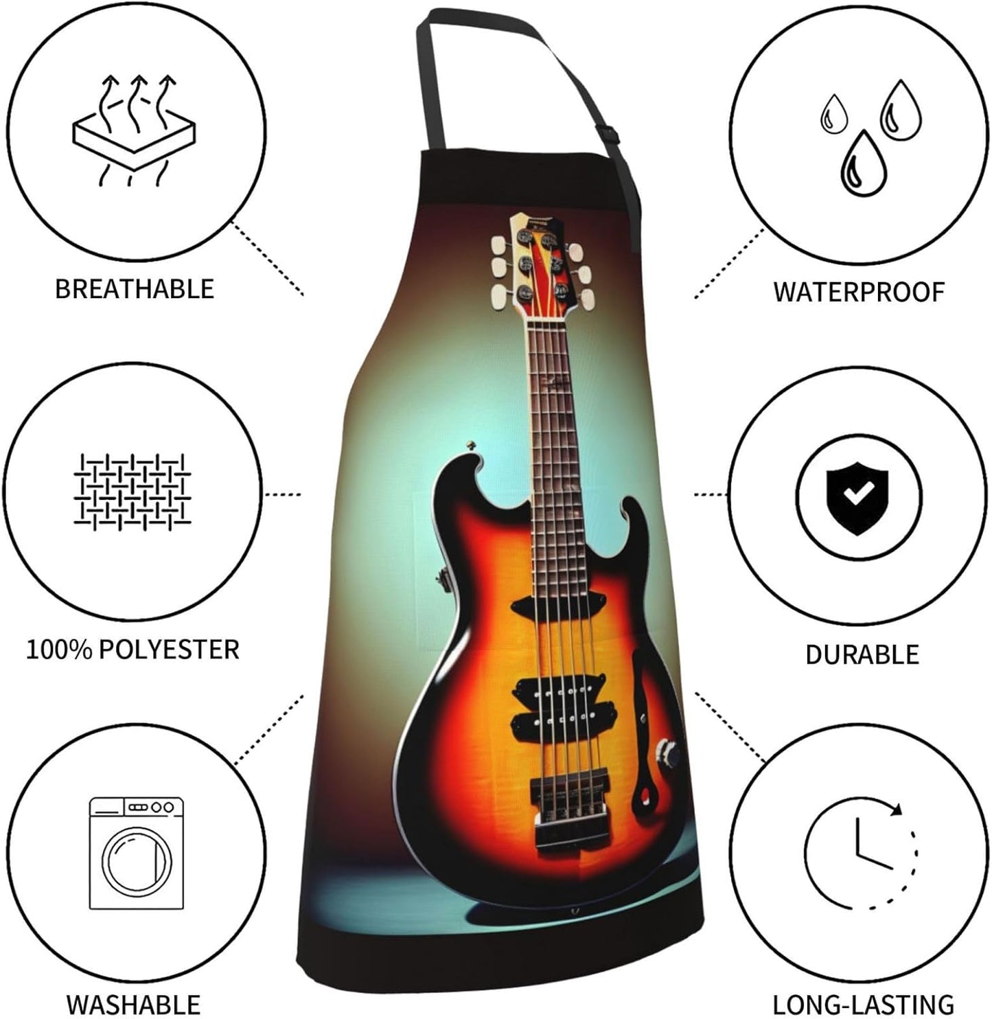 Guitar Bass Music Musical Instrument print Waterproof apron with pocket adjustable cooking apron for adult kitchen bibs to bake