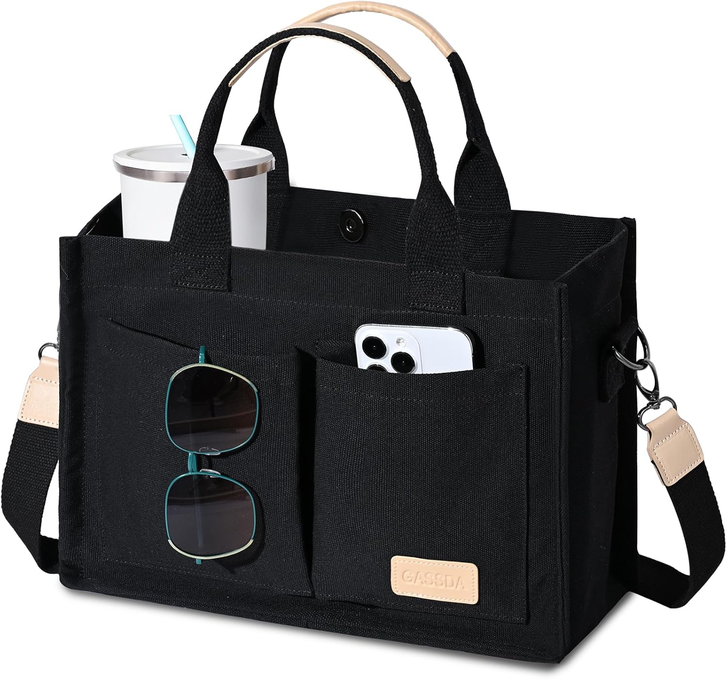 Canvas Tote Bag for Women Crossbody Work Purse with Pockets Top Handle
