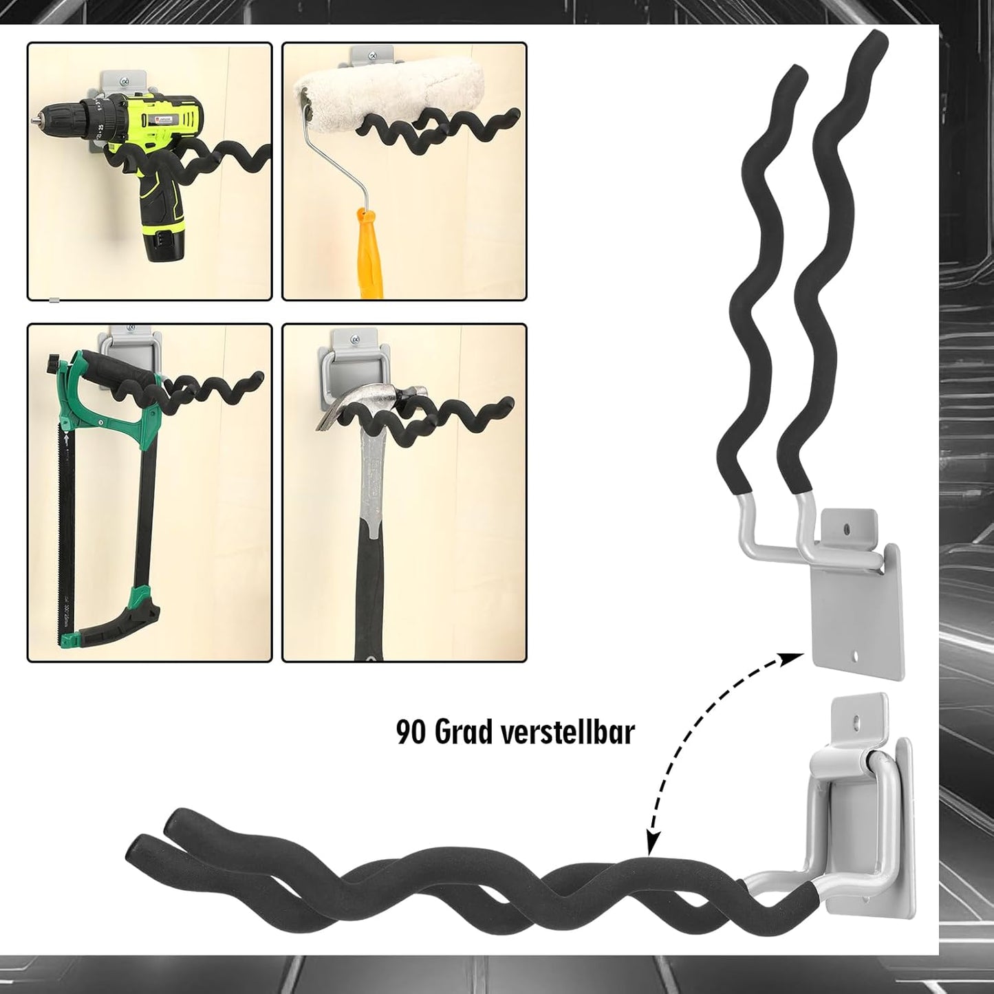 4 Pack Garage Hooks Heavy Duty 12" Ladder Hanger Wave Wall Mount Hanger Foldable Garage Storage Utility Hooks for Car Tires Ladder Shovels Chairs Power Tools Garden Tools Organization