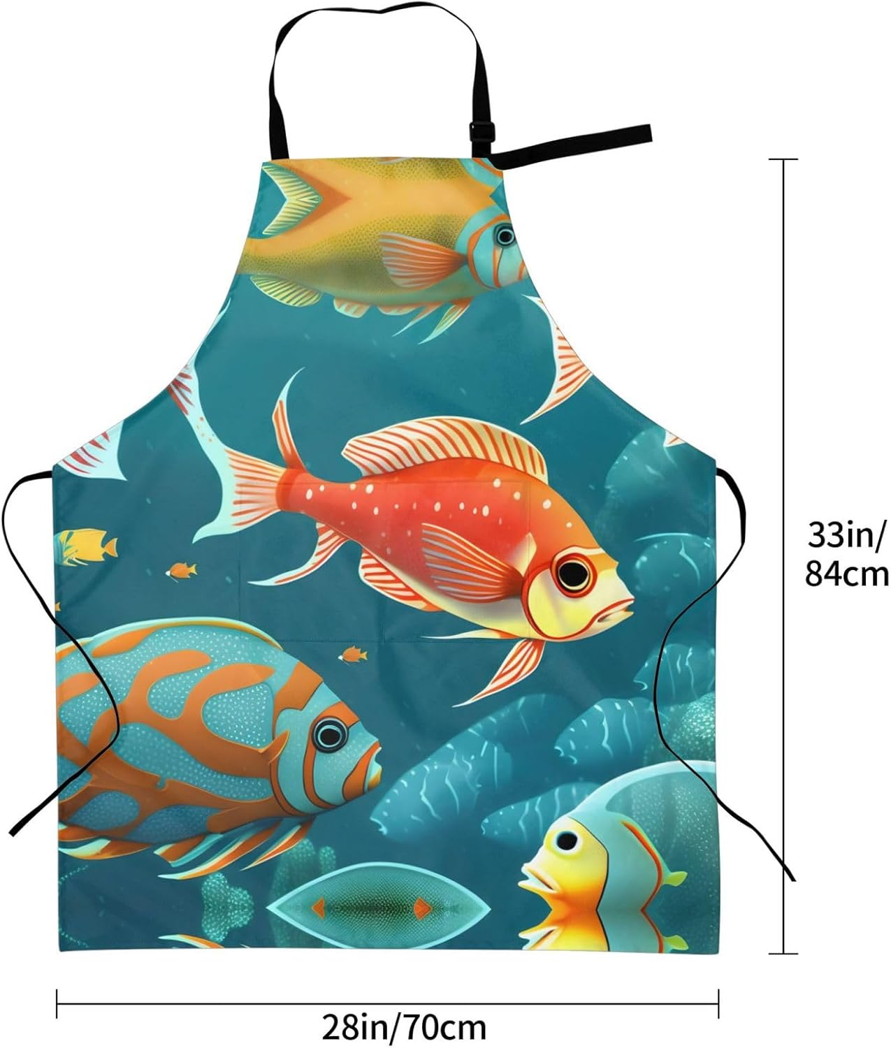 Ocean Underwater Fish Print Laundry apron 28x33 In Waterproof Kitchen 
