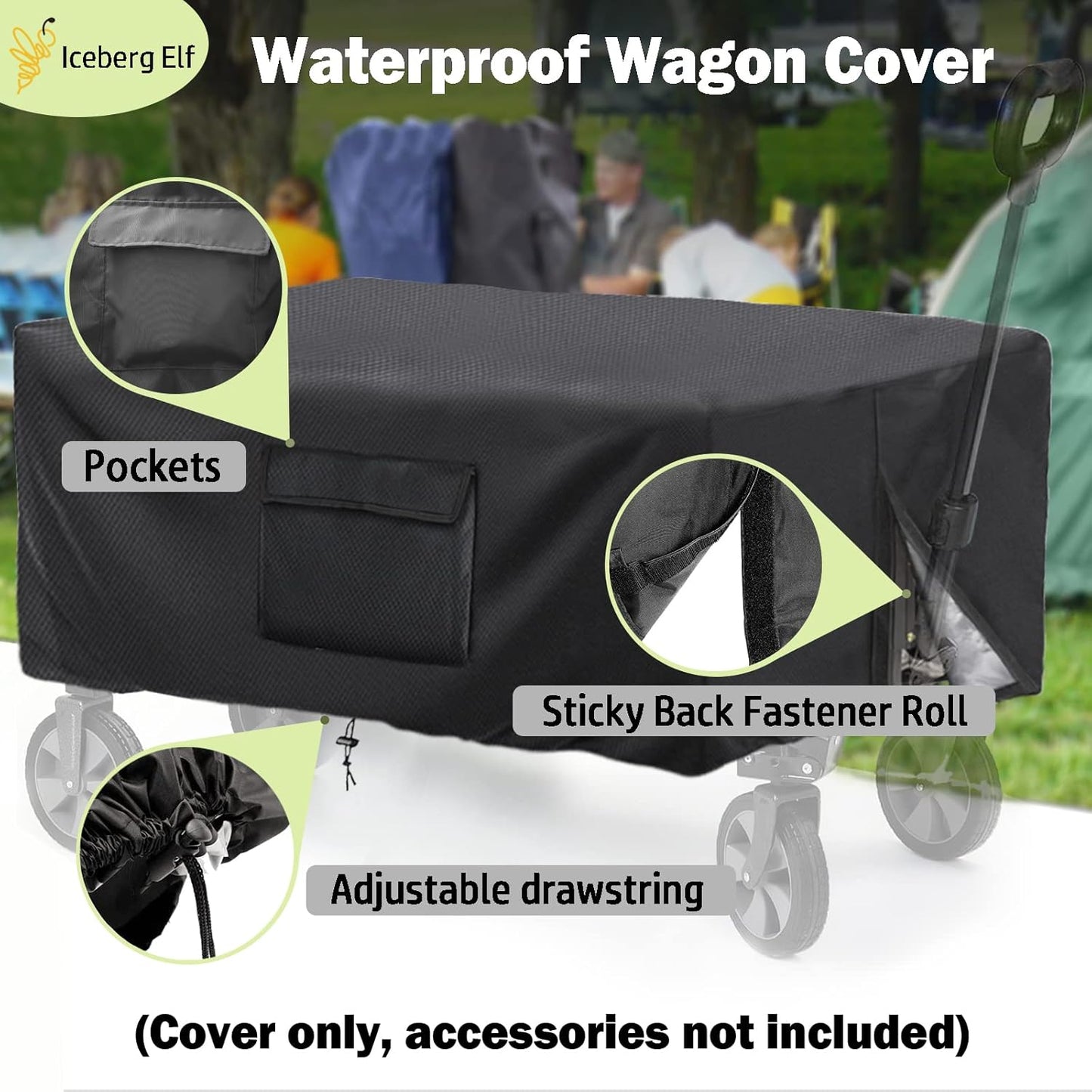 Extended Wagon Cover,Waterproof Wagon Covers,54" L x 22" W x 24" H 420D Heavy-Duty Rainproof Fabric,Easy to Clean Folding Wagon Cover,Long Black