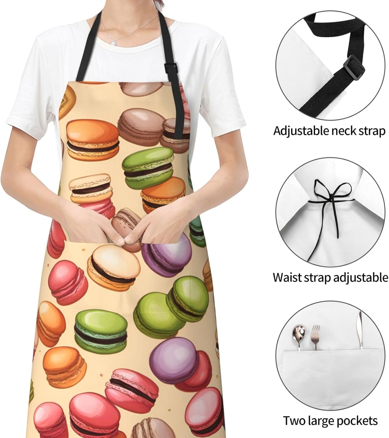 Macaron Biscuit Flavored print Waterproof chef's apron with pocket apron for kitchen cooking baking barbecue and gardening