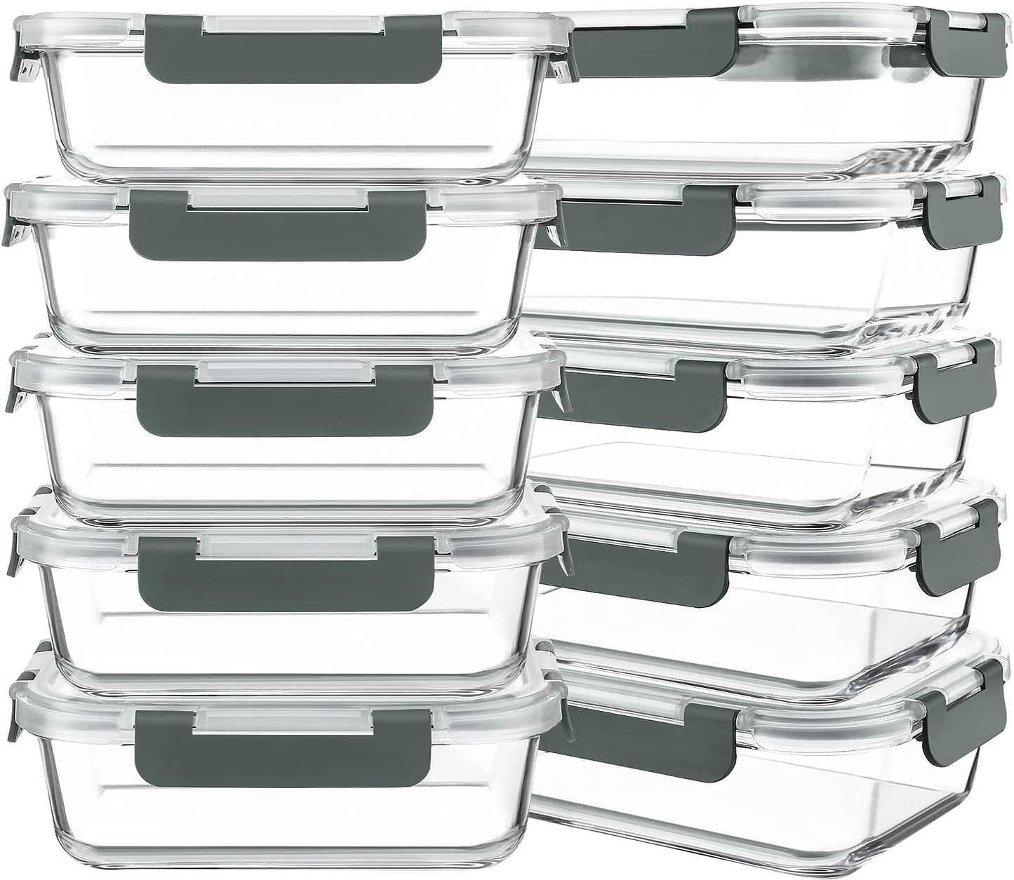 KOMUEE 10 Packs 30 oz Glass Meal Prep Containers,Glass Food Storage Co