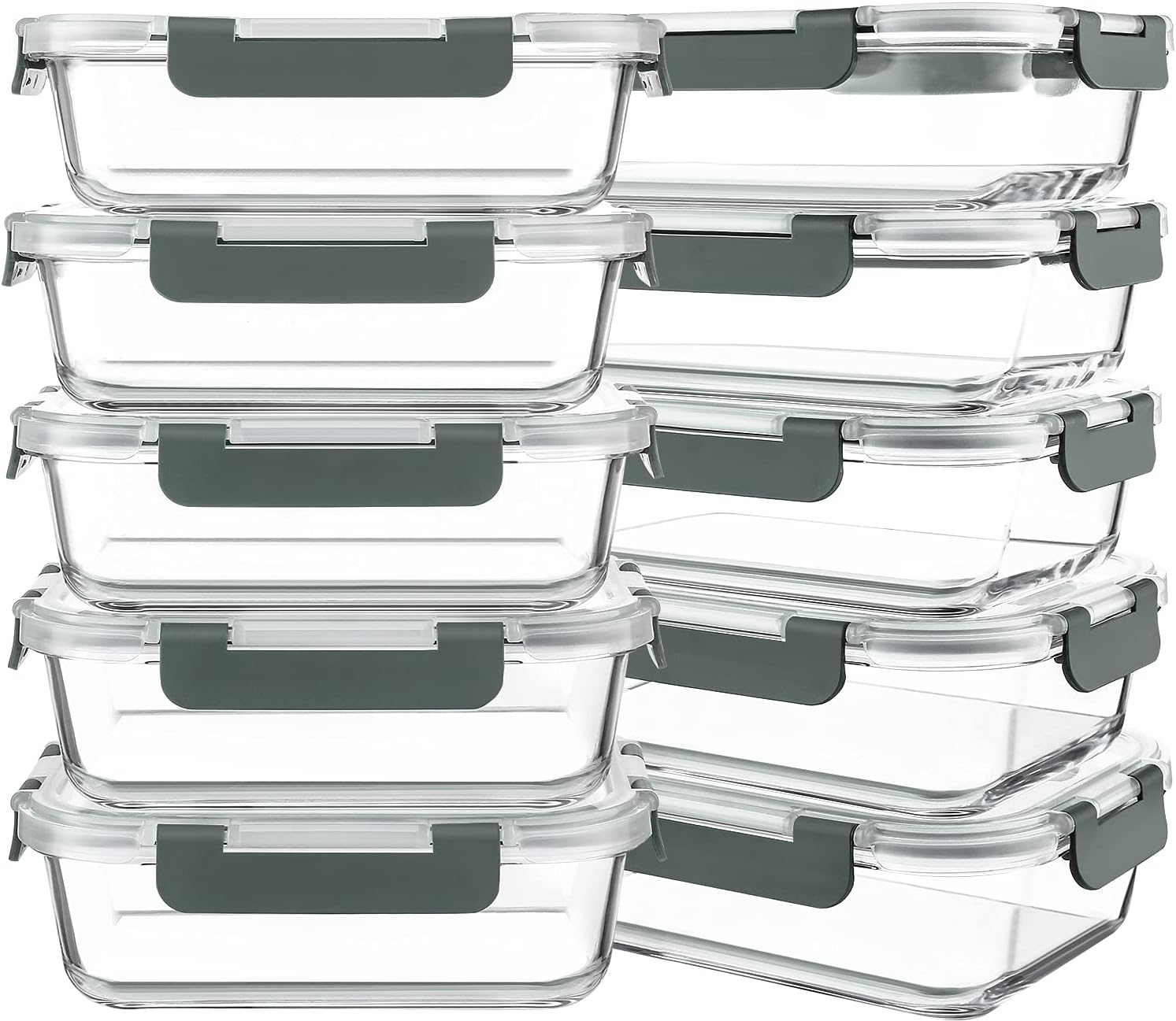 KOMUEE 10 Packs 30 oz Glass Meal Prep Containers,Glass Food Storage Co
