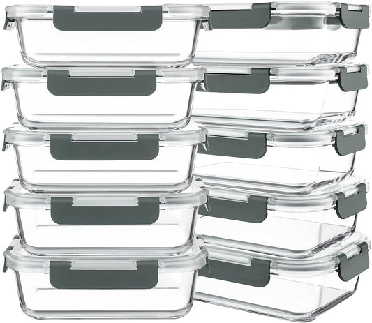 KOMUEE 10 Packs 30 oz Glass Meal Prep Containers,Glass Food Storage Co