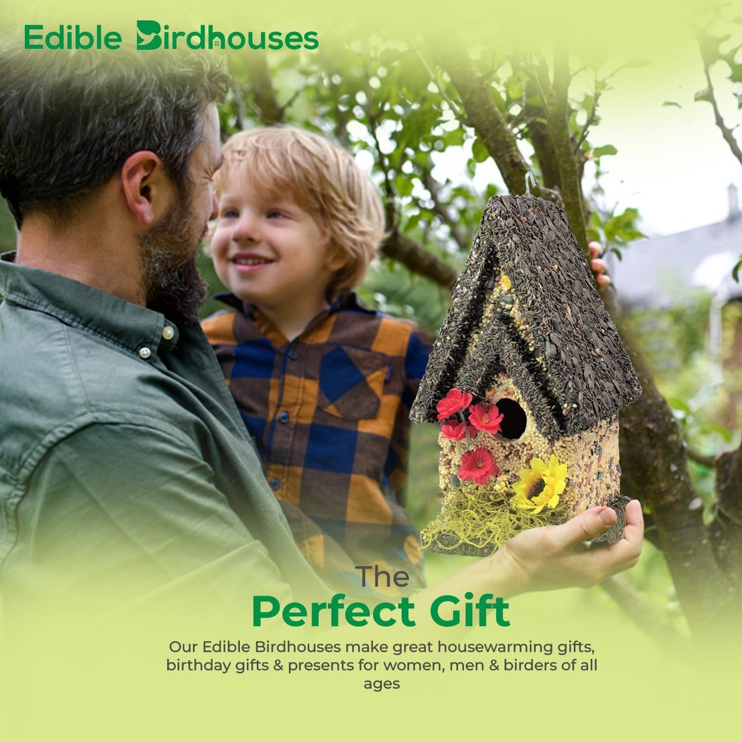 Edible Birdhouse - Birdseed Bird Feeder, Wooden Birds House Covered in