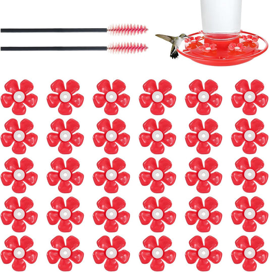 30 Pack Hummingbird Feeder Replacement Flowers, Bee-Proof Plastic Red 