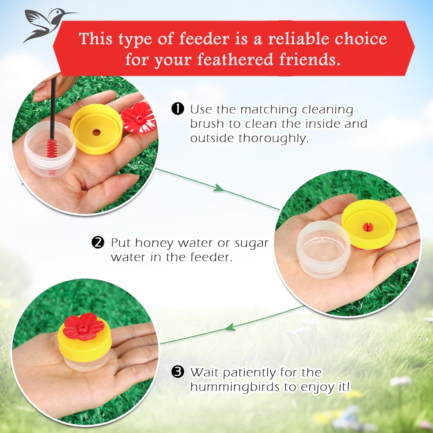 Handheld Small Hummingbird Feeders, 2pcs Mini Hummingbird Hand Feeder with Cleaning Brush, Window Plastic Humming Bird feeders for Outdoors