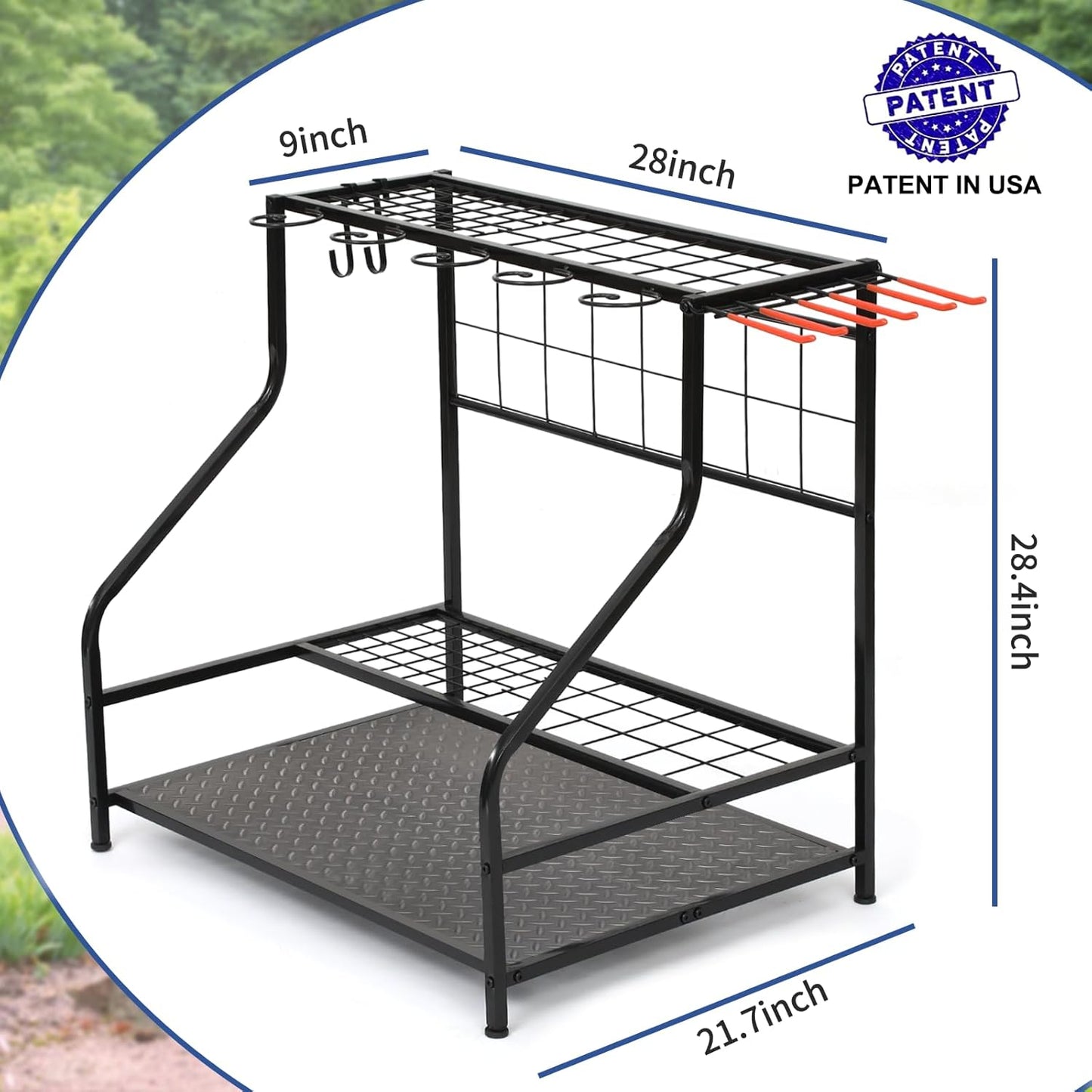 Garden Tool Organizer for Garage, Garden Tool Rack, Up to 58 Long Handled Tools, Yard Tool Holder for Garage, Shed, Outdoor, Tool Stand, Black (Garden Tool Rack)