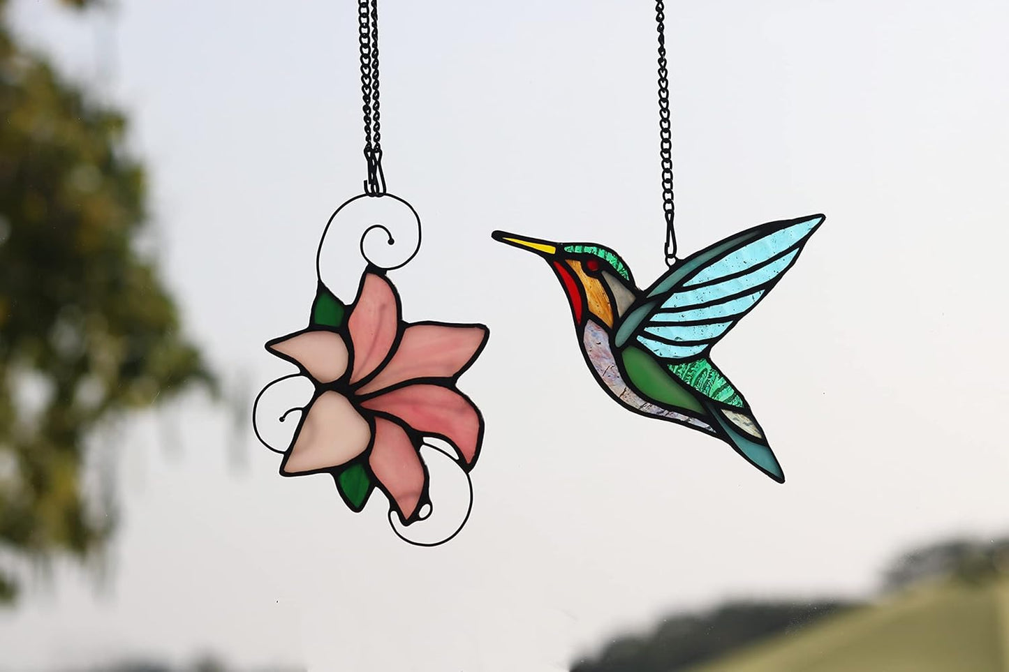 Stained Glass Birds Window Hangings, Stained Glass Hummingbird Decorations,Bird Suncatcher for Window Decor Hummingbird Gifts for Mom,Bird Lovers