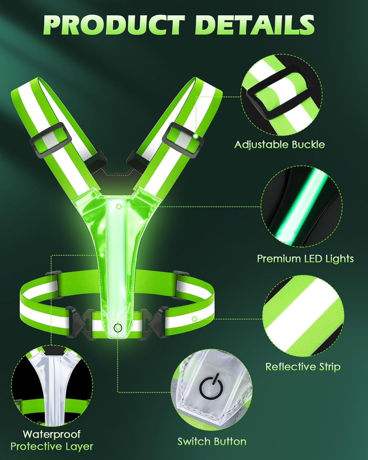 Zacro LED Reflective Vest Running Gear, 5 Lights Colors High Visibilit