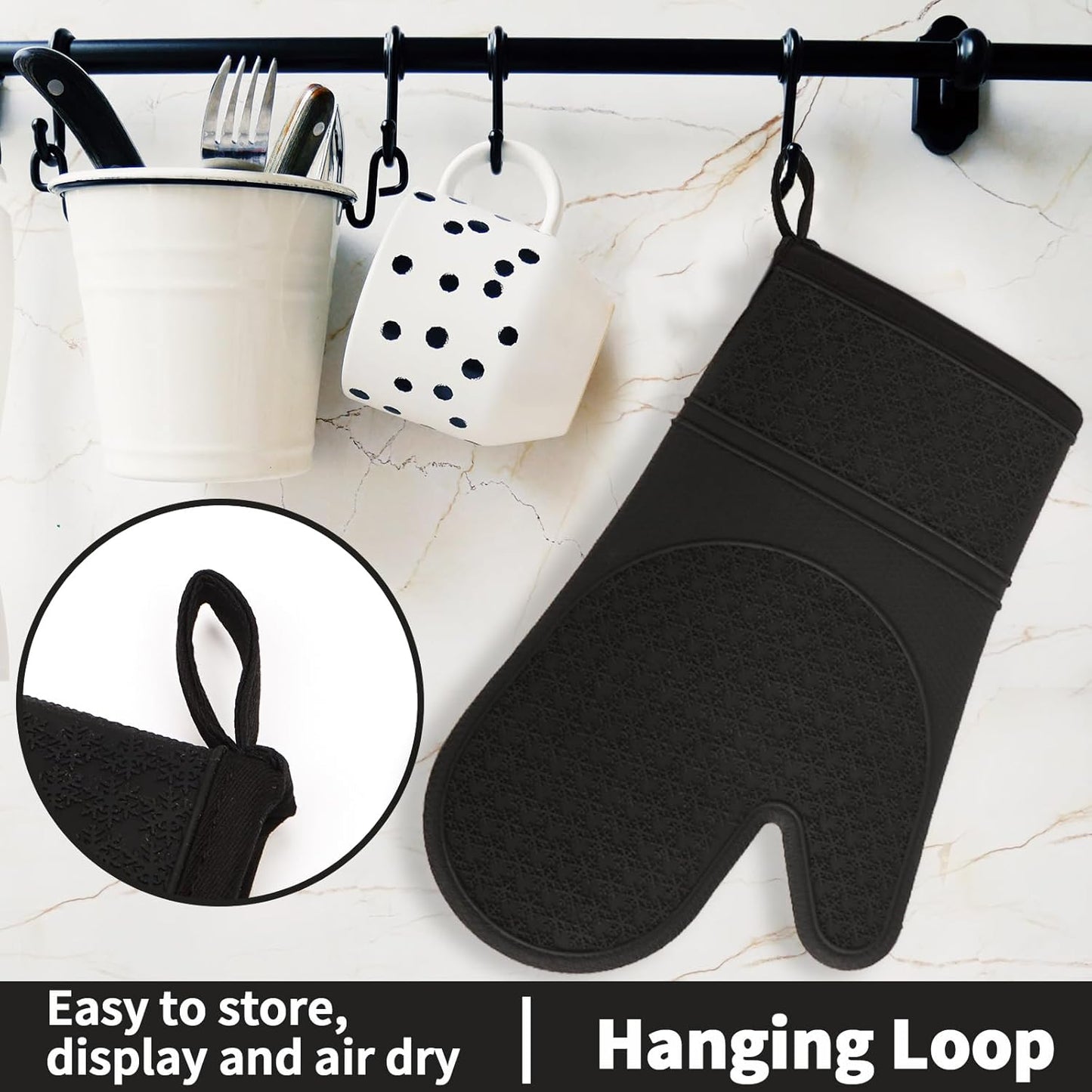 Hovico Silicone Oven Mitts, Heat Resistant 500F Kitchen Mitts 2PCS, 11