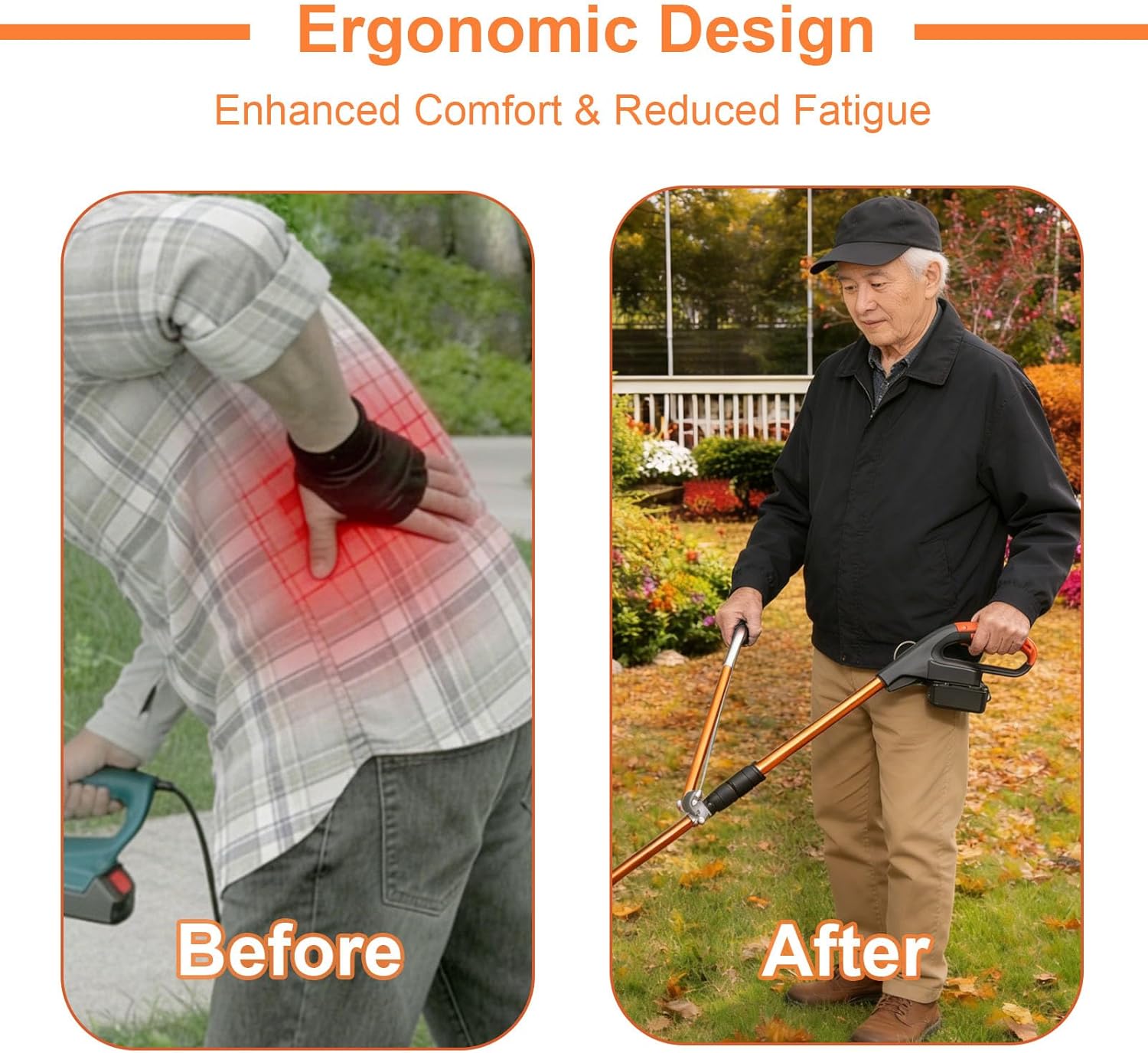 Ergonomic Trimmer Handle Grip for String Trimmer, Orange, 15 Inch Exte