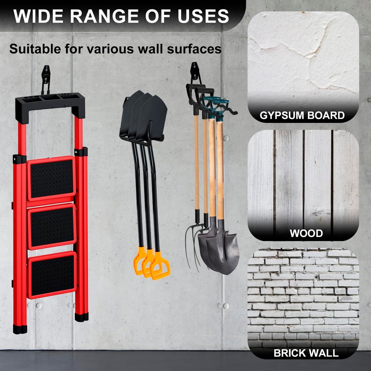 Garage Hooks, 12 Pack Heavy Duty Wall Mount Storage Hanger, Steel Garage Storage Hooks for Ladder, Bike, Garden Tool with Extension Cord Holder Organizer (Black)