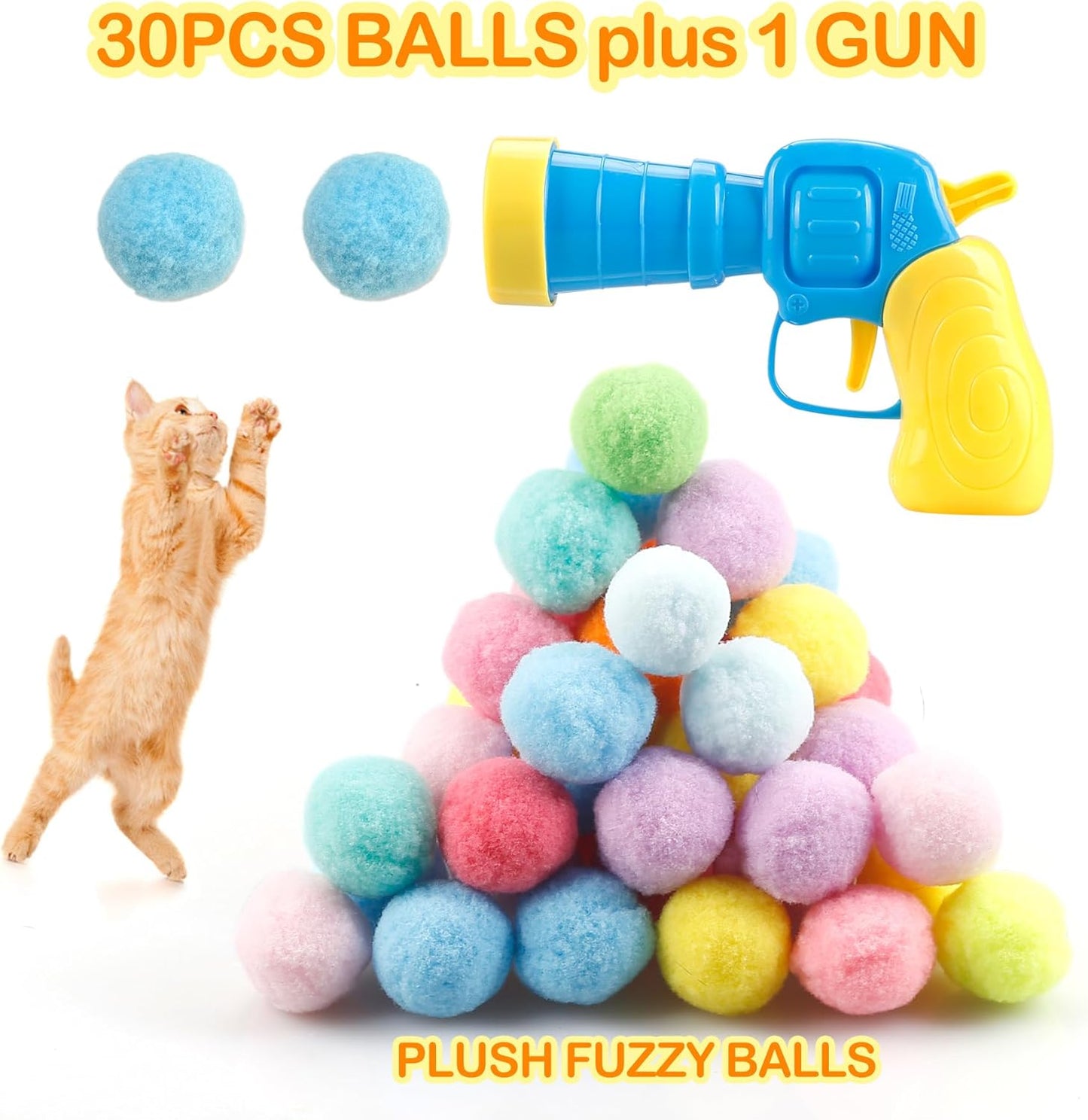 31Pcs Cat Ball Toy Launcher Gun,Cat Balls Fetch Toy,30Pcs Plush Fuzzy 