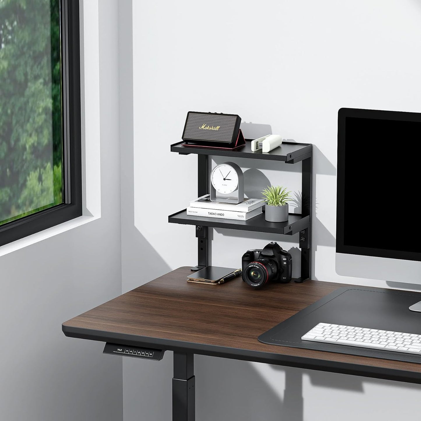 Spacrea clamp on Desk Shelf, 2 Tier Office Desk Shelves Organizer, Woo