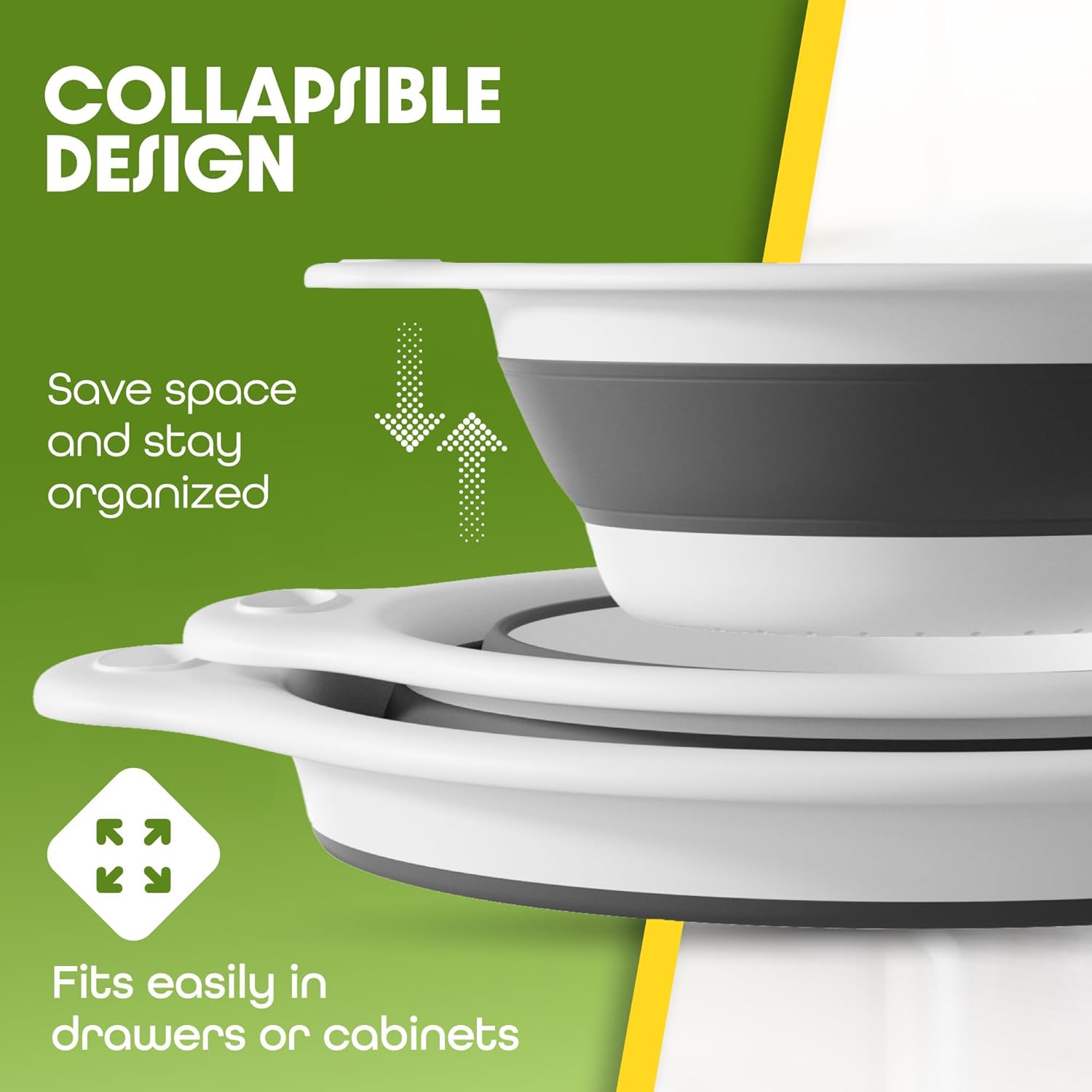 Collapsible Colanders (3 Pack Set) Food Strainers with Over-Sink Water
