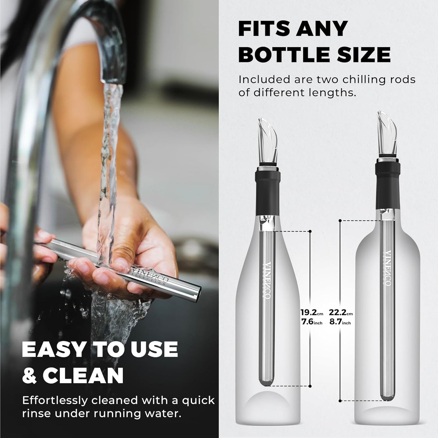 Wine Chiller Set & Chill Rods + Foil Cutter, Stopper, Ebook - Premium 