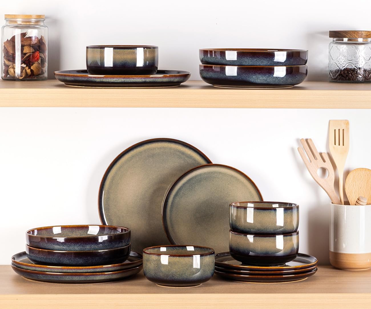 TheTerra Ceramic Dinnerware Sets for 4, 12 Pieces Handmade Reactive Gl