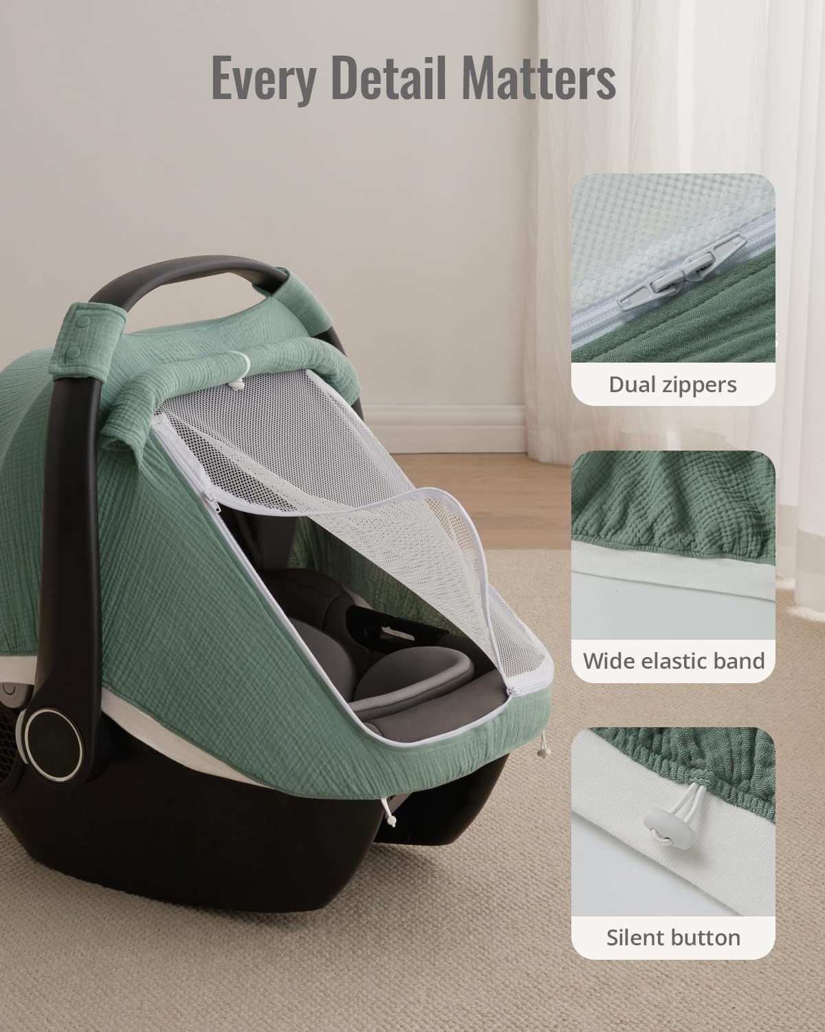 Blissful Diary Baby Car Seat Cover, Extra Large Mesh Window, Breathabl