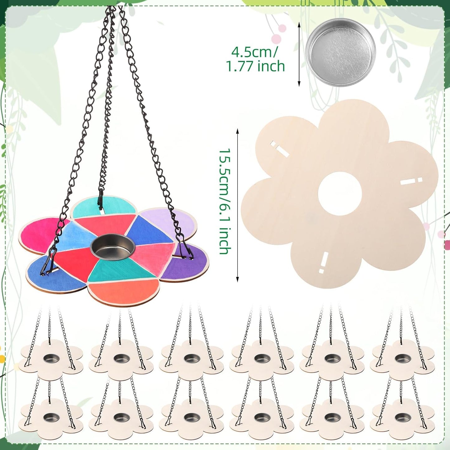 DoubleFill 36 Pack Bird Feeder Craft Kits with Chains for Kids Ages 3-8 Make Your Own Wooden Flower Bird Feeders with Aluminum Bowls DIY to Paint Craft for Garden Outdoor Activities (Flower)