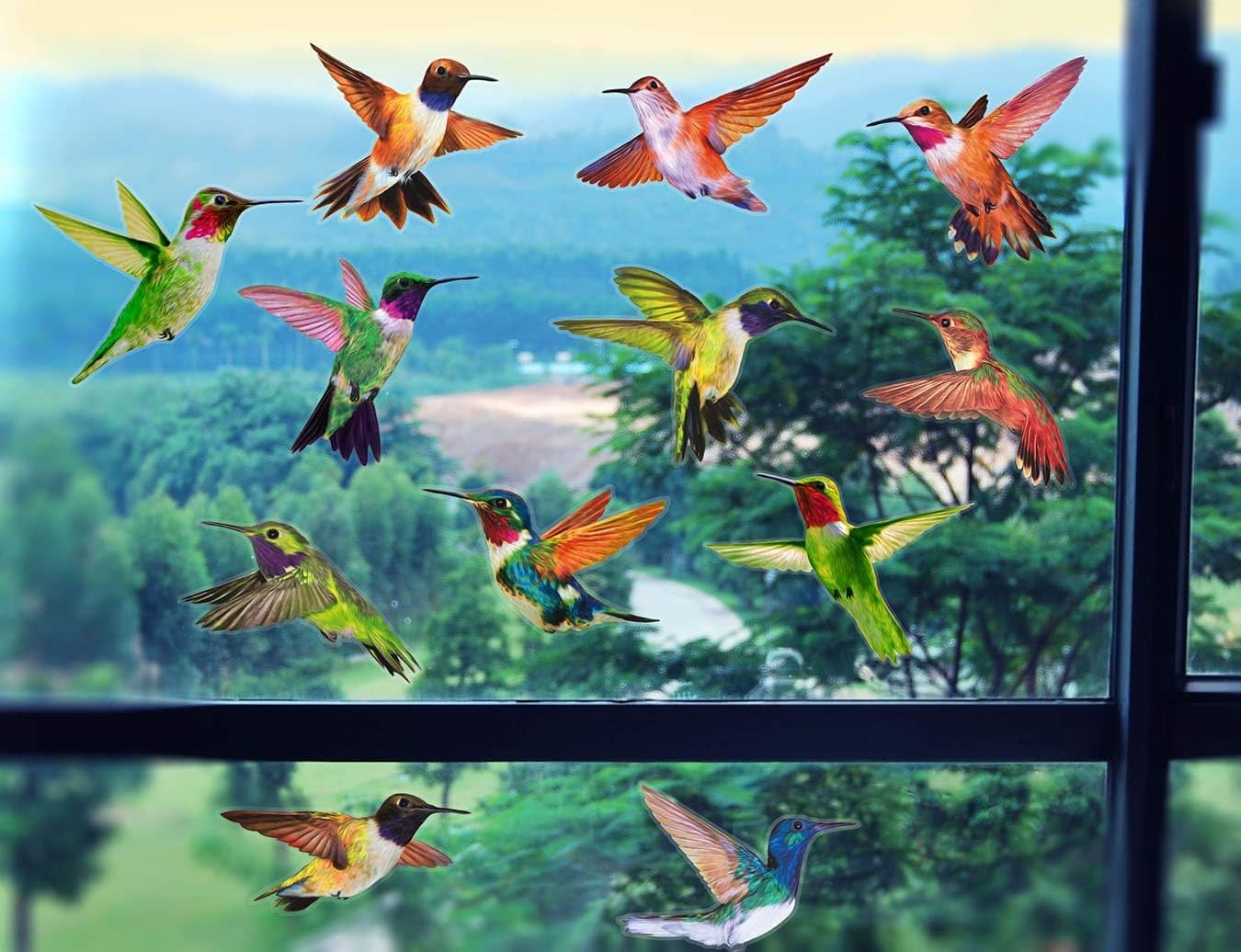 Anti-Collision Window Clings Bird Alert Collision Decals to Prevent Bird Strikes on Window Glass - Set of 12 Hummingbirds