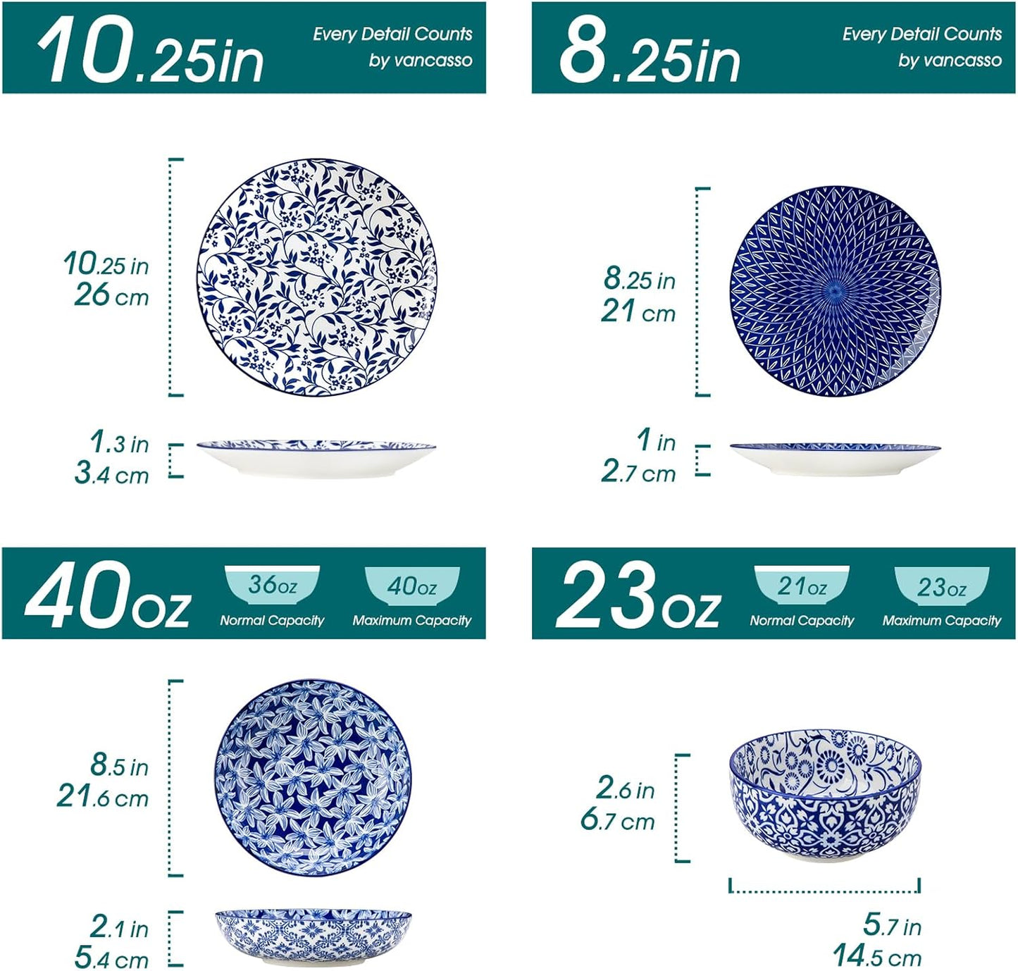 vancasso SELENE Plates and Bowls Set for 6, 24 Pieces Dinnerware Sets,