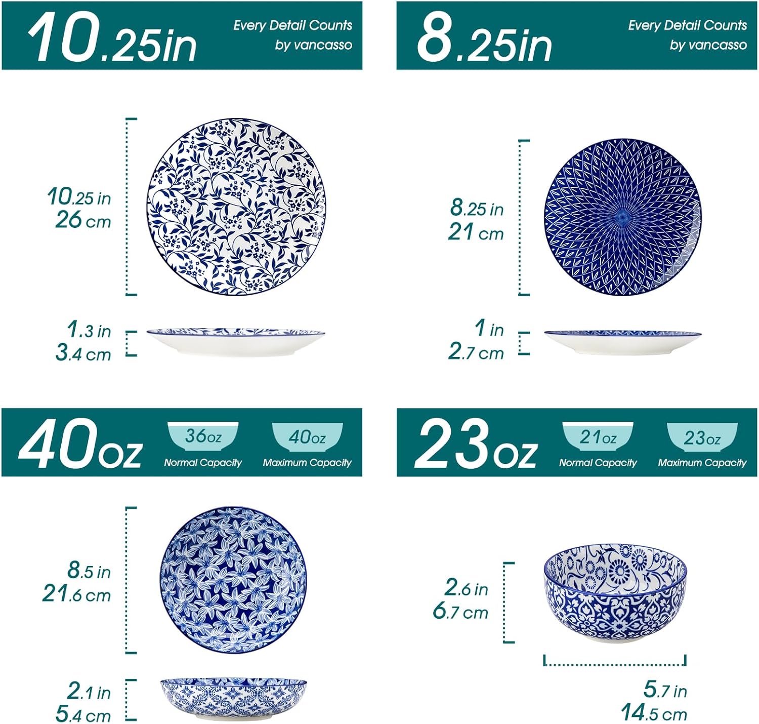 vancasso SELENE Plates and Bowls Set for 6, 24 Pieces Dinnerware Sets,