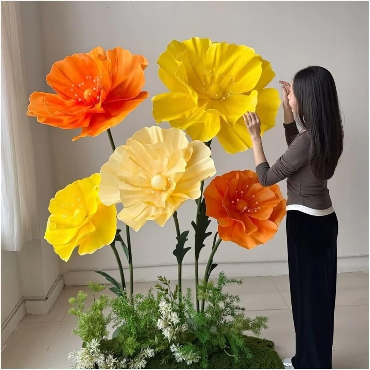 170cm Form Flowers Backdrop Decoration with Stand Giant Decoration Artificial Flowers Realistic Garden Decoration Outdoor(3PCS Flower Set M)