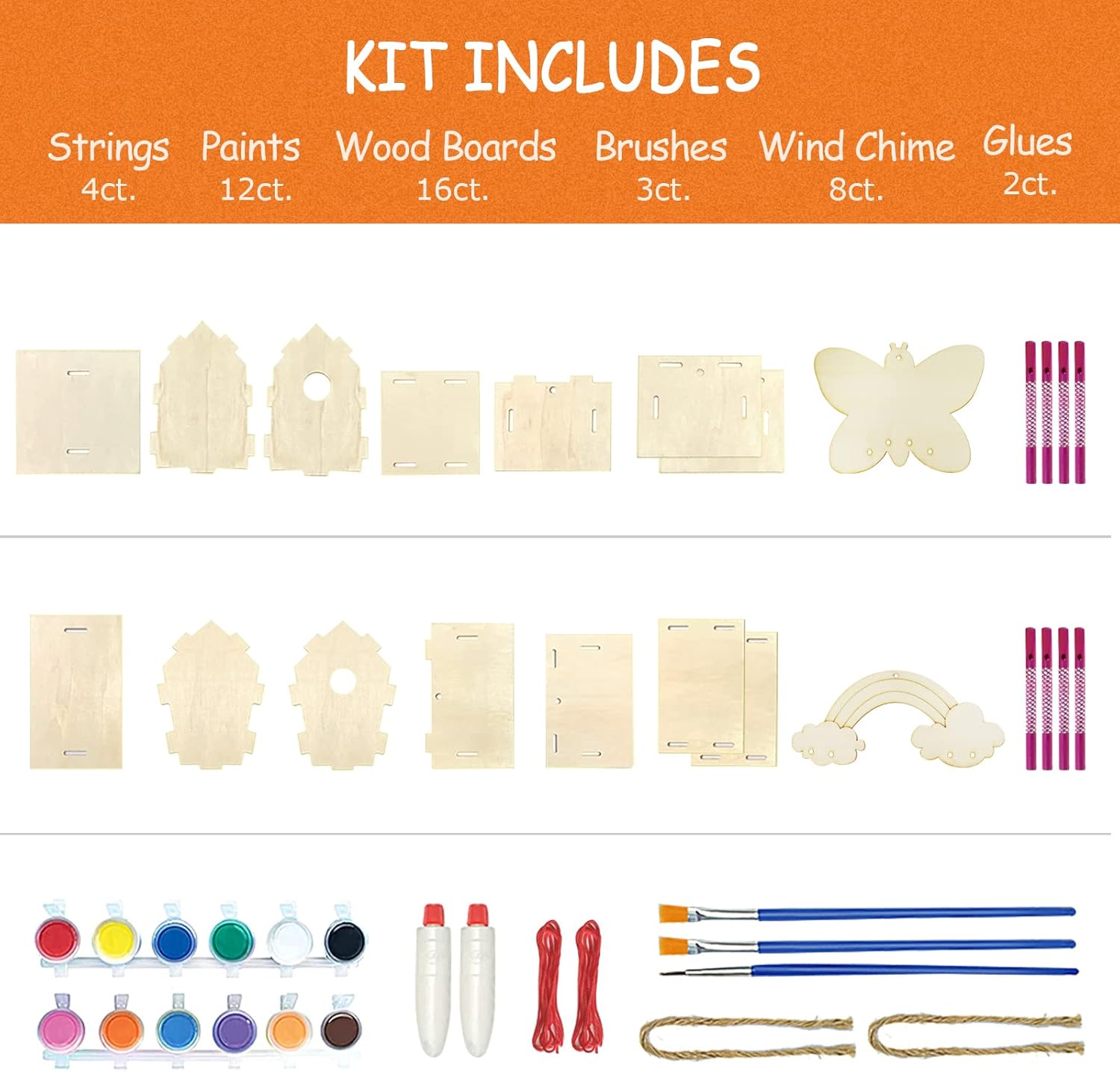 Crafts for Kids Ages 4-8 - 4 Pack DIY Bird House Wind Chime Kit - Buil