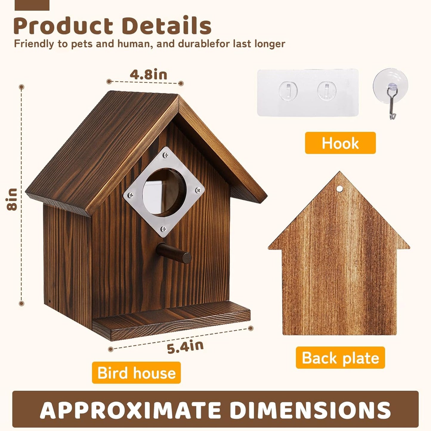 Window Bird Houses for Outside with Stainless Steel Guard, Birdhouse C