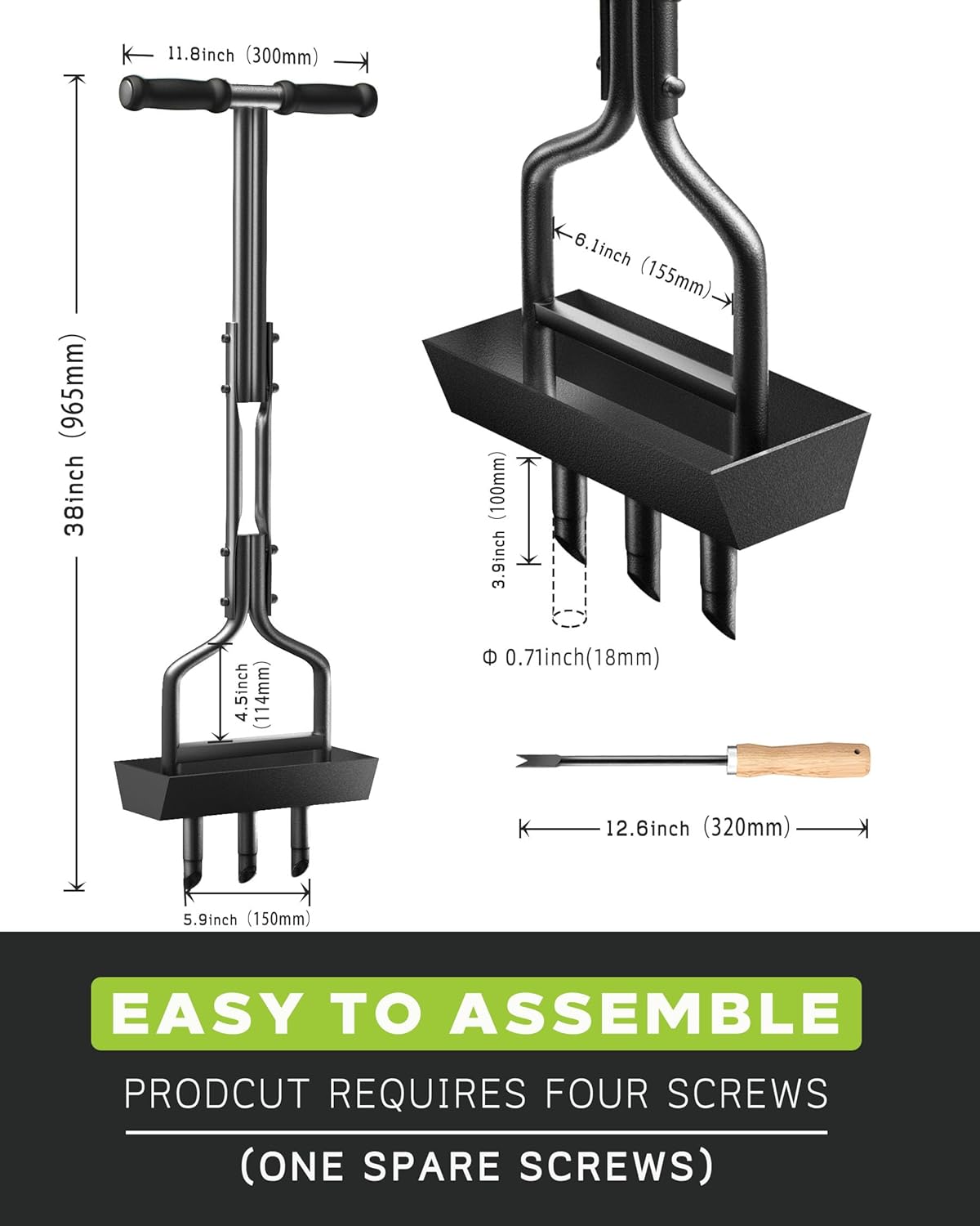Lawn Aerator Coring Tool with Soil Core Tray, Manual Garden Plug Aerat