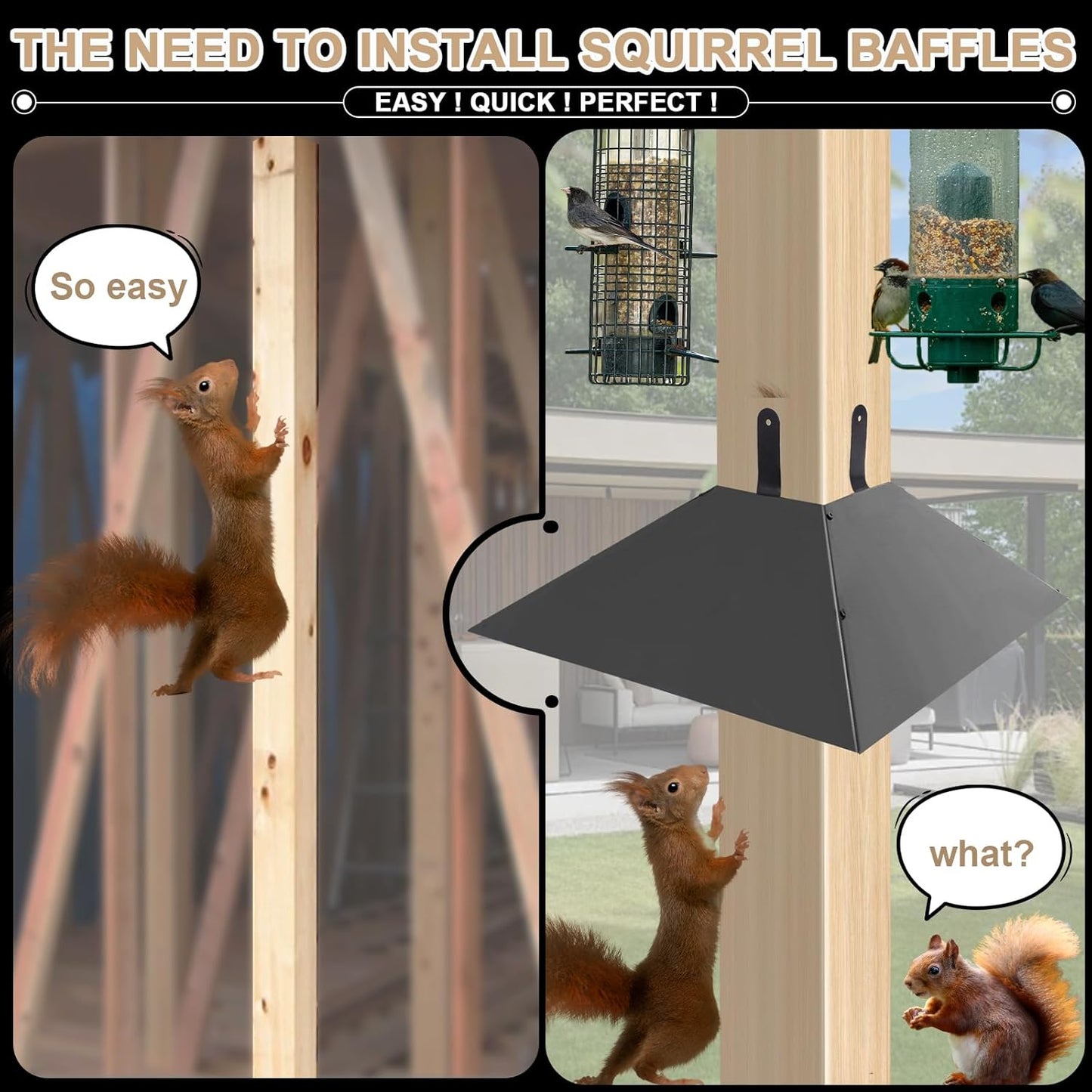Squirrel Baffle for 4x4 Post, Metal Baffle for Bird Feeder Pole, Outdoor Squirrel Guard Proofing, Black 1 Pack
